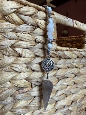 Beaded White Howlite Pendulum with Celtic Medallion